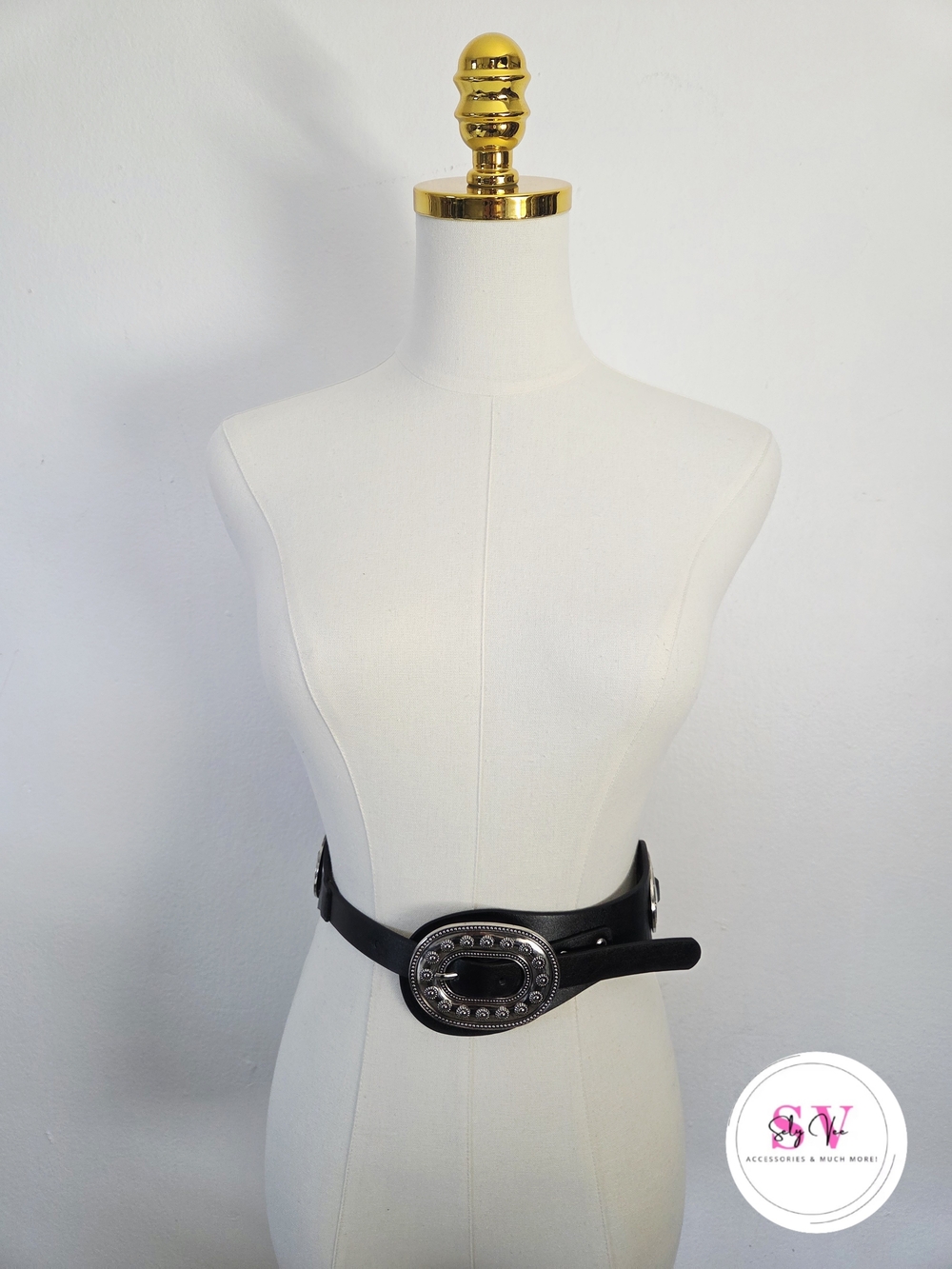 Black Western Studded Belt with Silver Oval Buckle